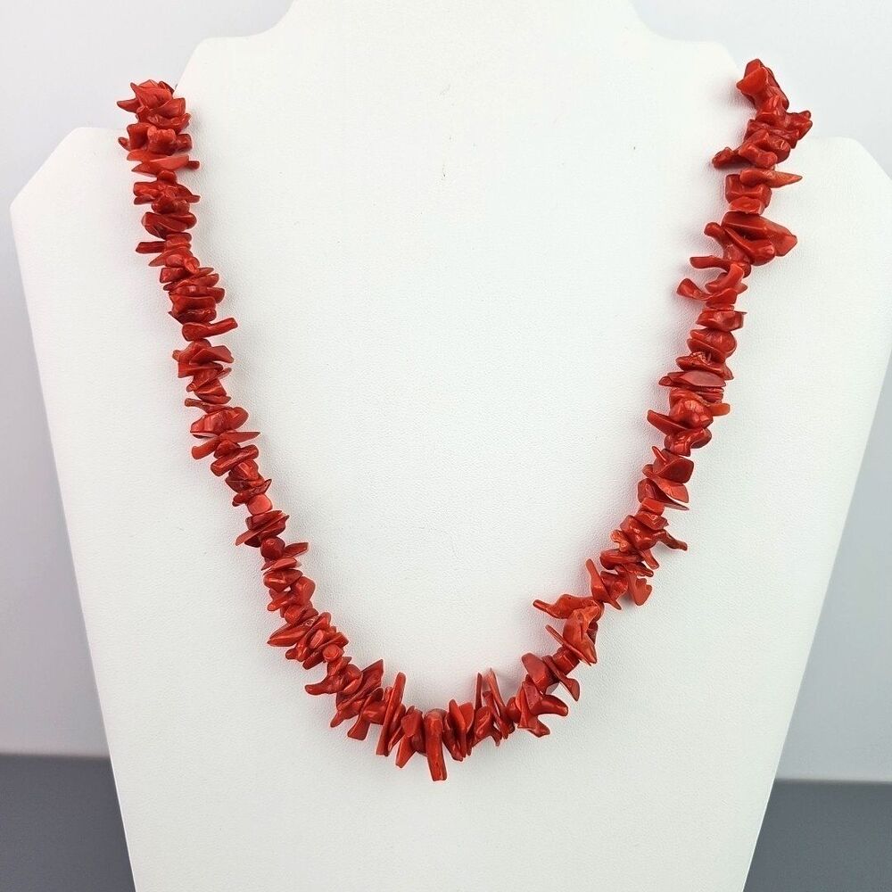 Vintage Red Orange Coral Chip Necklace Natural Branch Coral Dyed 18 inch
